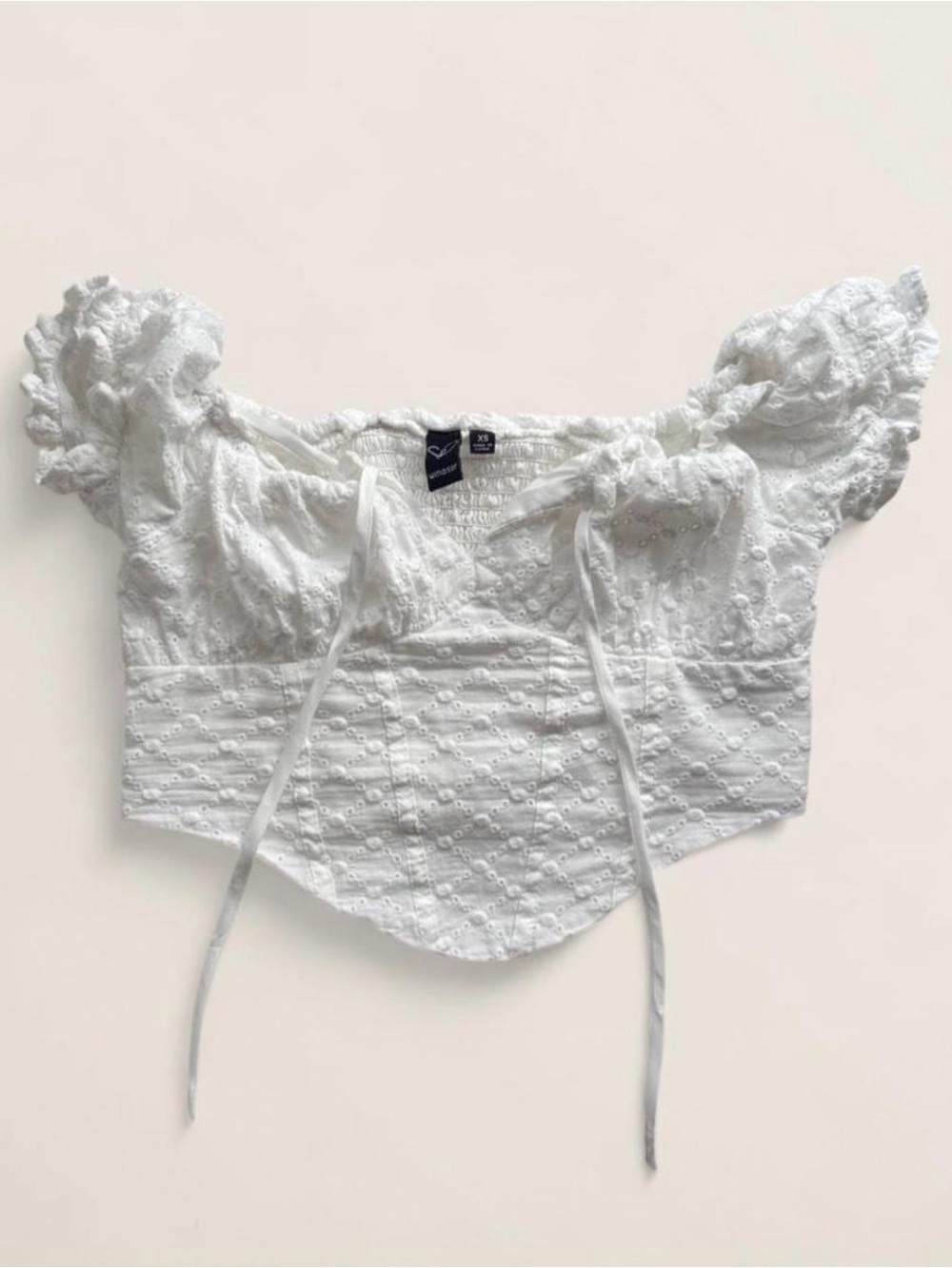 Windsor White Eyelet Puff-Sleeve Crop Top